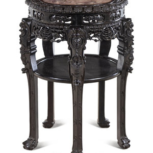 Appraisal: A Chinese Carved Hardwood and Marble-Inset Table Late th Century