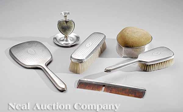 Appraisal: A Four Piece Gorham Sterling Silver-Mounted Dresser Set early th