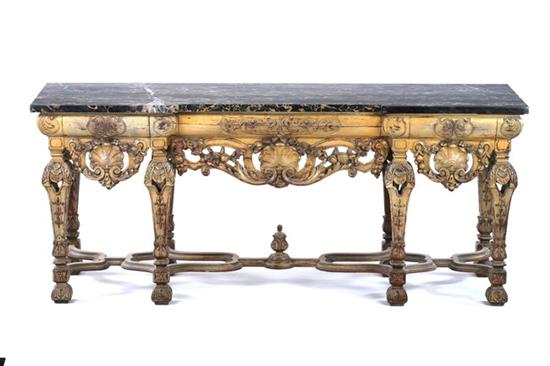 Appraisal: MONUMENTAL BAROQUE STYLE MARBLE-TOP PAINTED CONSOLE early th century Reverse