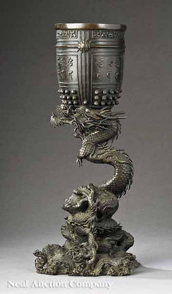 Appraisal: A Japanese Bronze Urn Meiji Period - the inverted bell-form