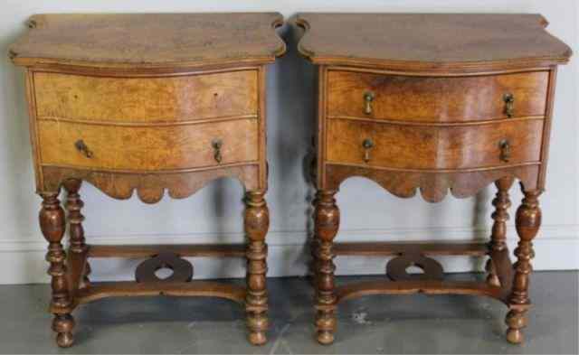 Appraisal: Pair of William Mary Style Walnut and BurledWalnut Two Drawer