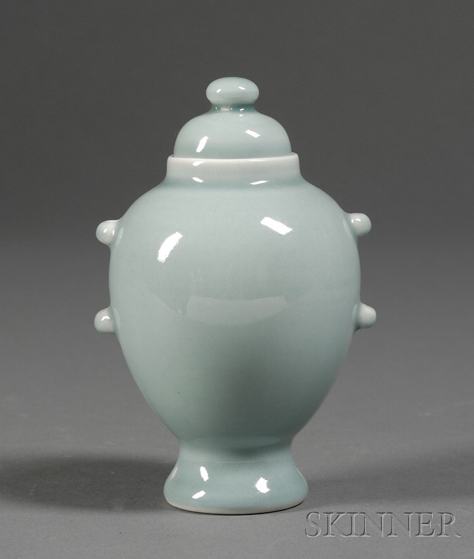 Appraisal: Porcelain Covered Jar China early th century celadon glaze Yung