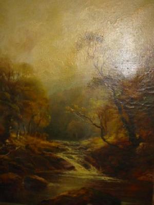 Appraisal: WALTER MEEGAN Wooded River Scene signed W Linsley x gilt