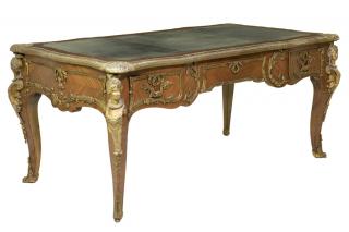 Appraisal: A LOUIS XV STYLE ORMOLU MOUNTED ROSEWOOD PARQUETRY VENEERED BUREAU