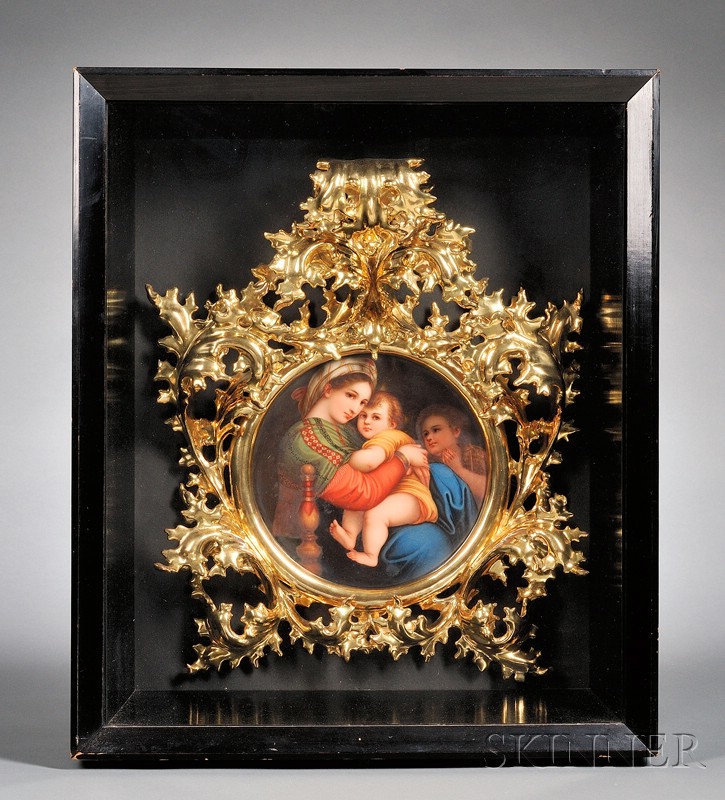 Appraisal: German Painted Porcelain Plaque After Raphael's Madonna della Sedia likely