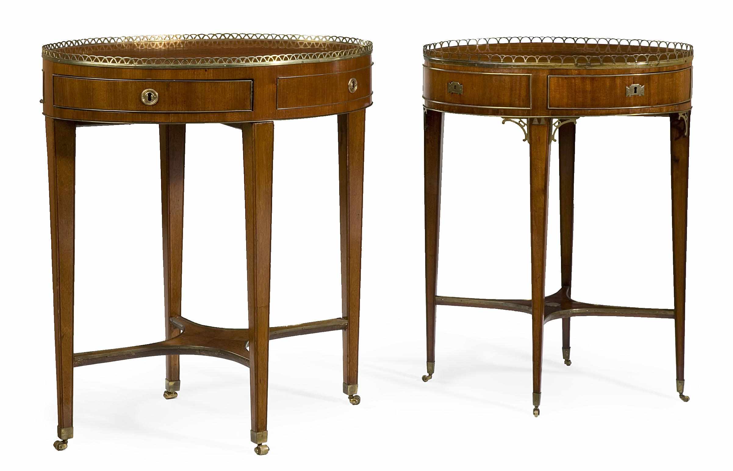 Appraisal: Two similar Baltic brass mounted mahogany occasional tables possibly Russian