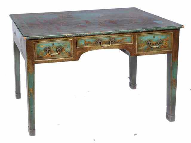 Appraisal: A GREEN LACQUERED DRESSING TABLE with drawer over a central