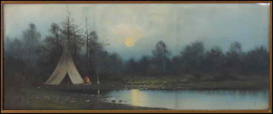 Appraisal: GIBBS TH CENTURY INDIAN ENCAMPMENT UNDER MOONLIGHT Pastel signed lower