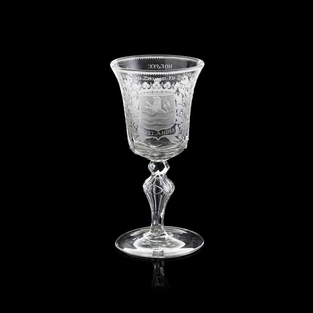 Appraisal: LARGE DUTCH GLASS GOBLET ENGRAVED WITH THE ZEELAND COAT OF