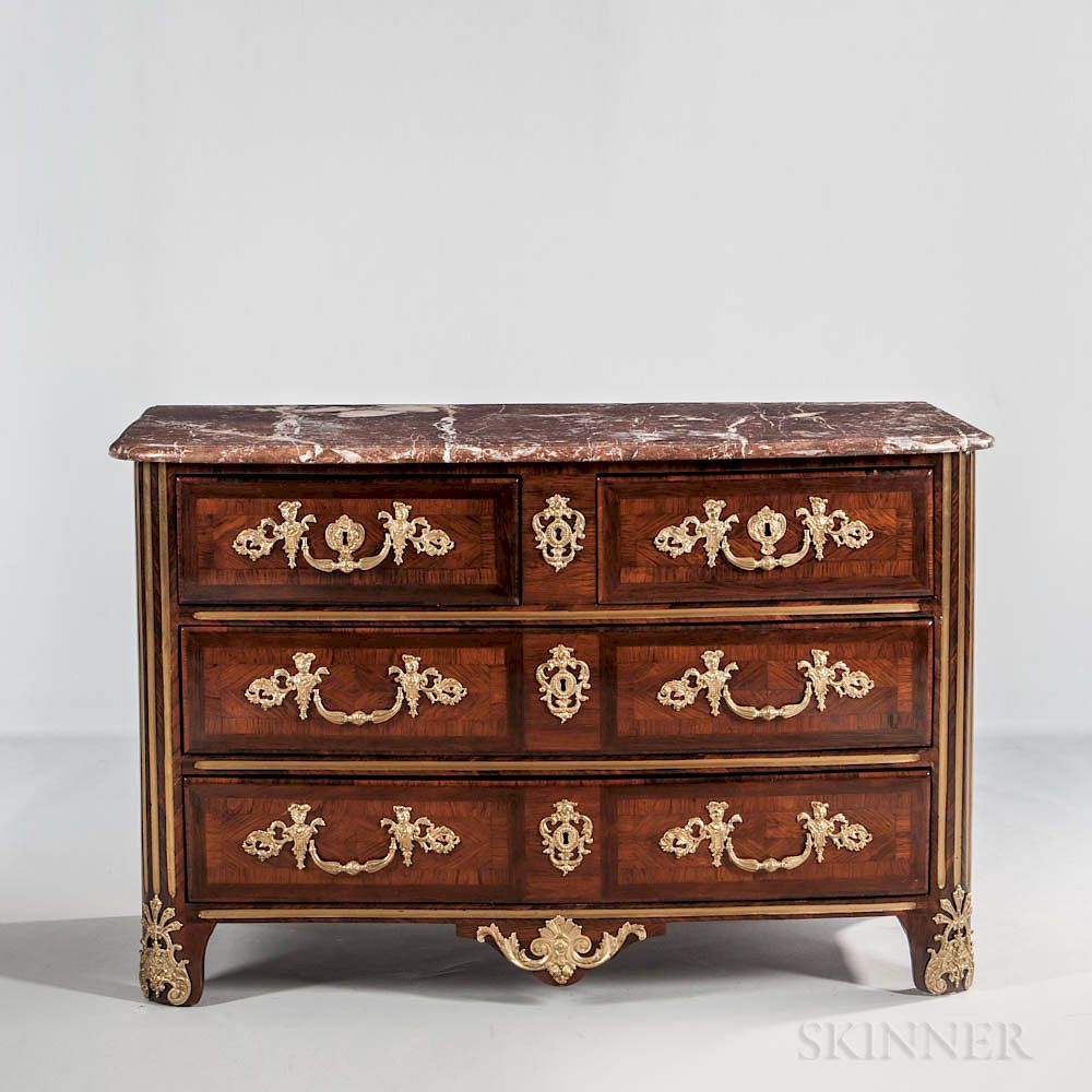 Appraisal: Louis XVI Marble-top Ormolu-mounted and Kingwood-veneered Commode Louis XVI Marble-top