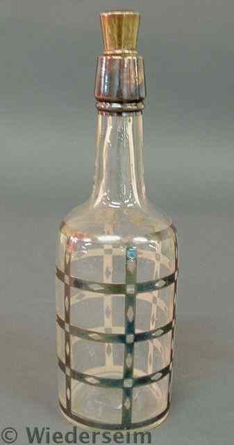 Appraisal: Silver overlay liquor bottle c with sterling silver stopper h