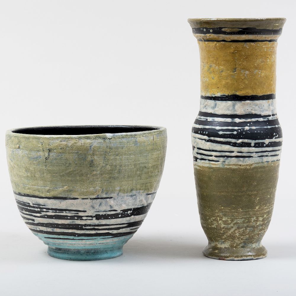 Appraisal: Two Gorka Livia Glazed Earthenware Vessels The taller x in