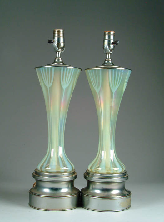 Appraisal: PAIR OF ART DECO ART GLASS LAMPS The central glass