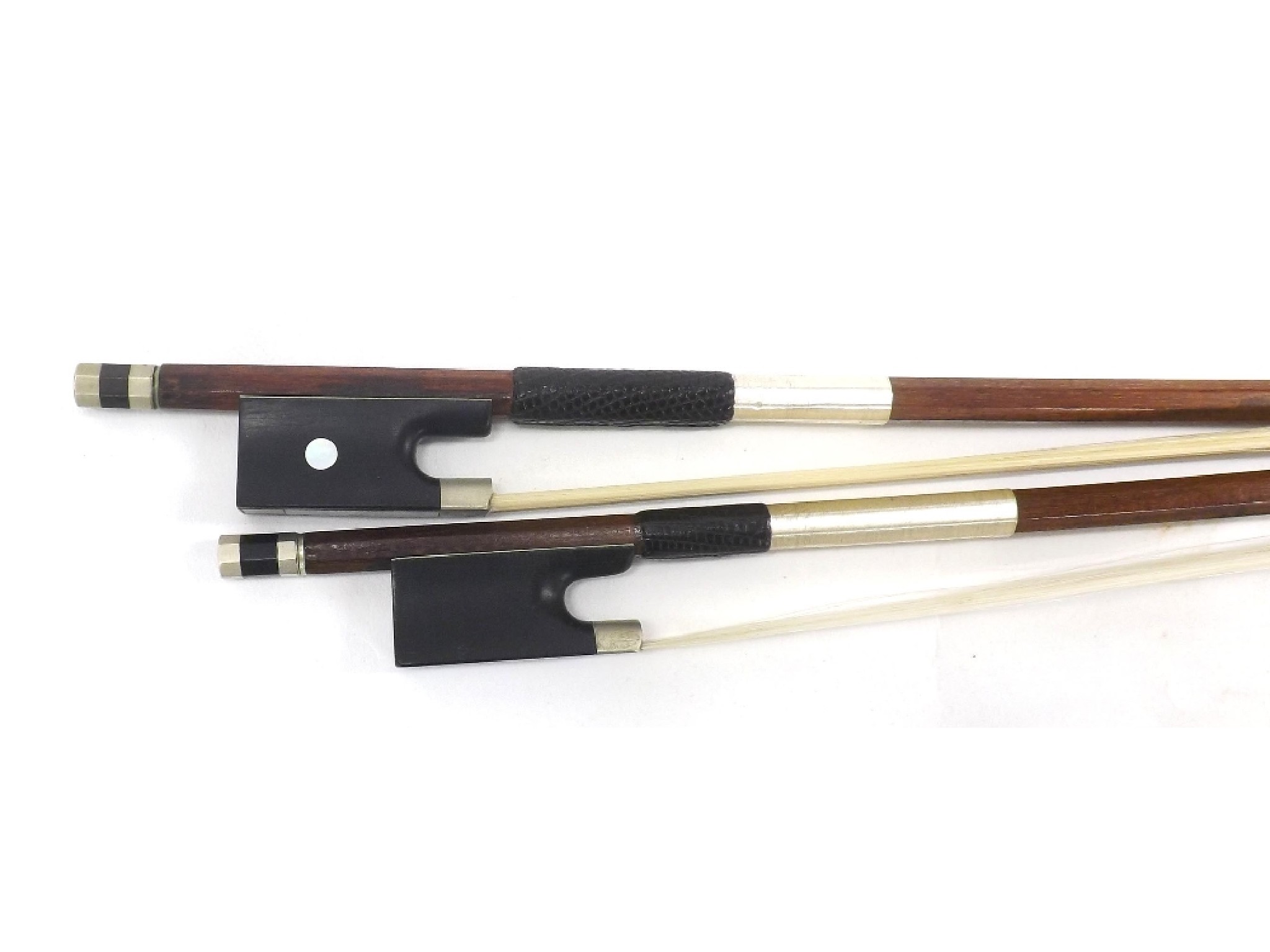 Appraisal: German nickel mounted violin bow stamped Otto Dolling also another