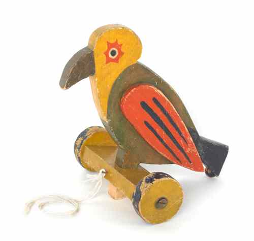 Appraisal: Painted pine bird pull toy th c h