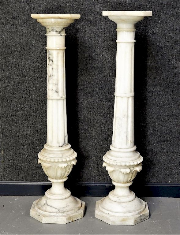 Appraisal: PR Victorian Fluted Column White Marble Pedestals Europe Circa Each