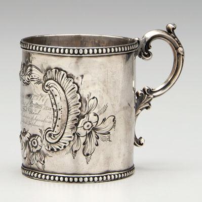 Appraisal: Southern agricultural coin silver mug scroll handle floral and scroll