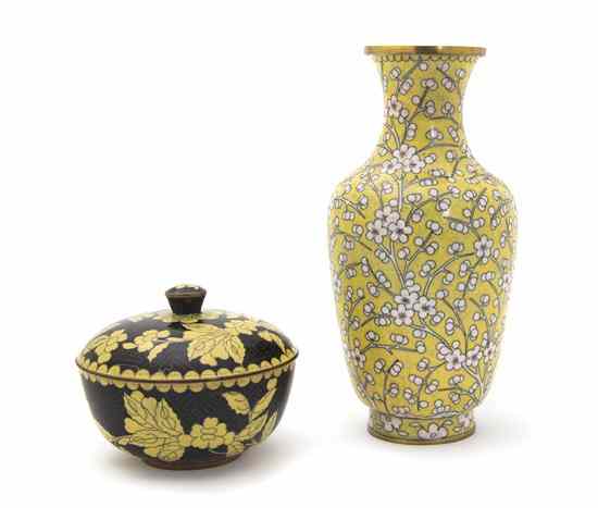 Appraisal: Two Chinese Cloisonne Articles comprising a vase with white foliate