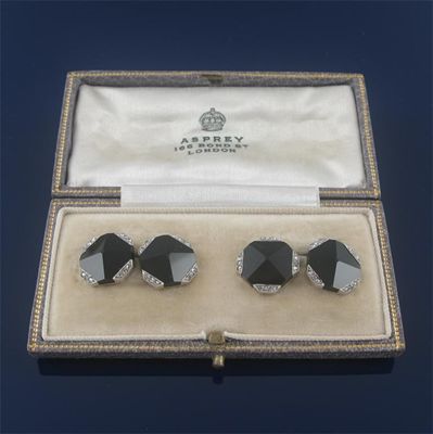 Appraisal: A pair of French black onyx and diamond cufflinks the