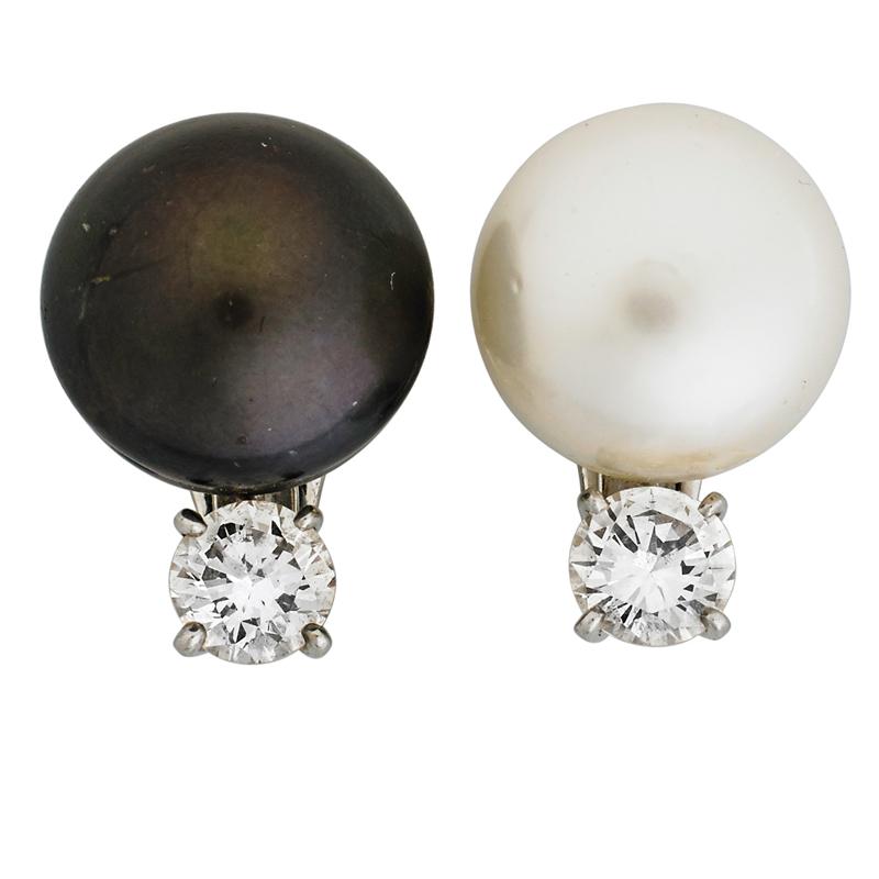 Appraisal: DIAMOND AND SOUTH SEA PEARL CLIP EARRINGS Condition Report Diamond