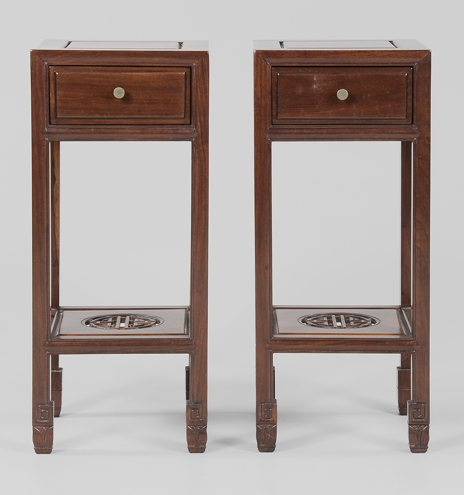 Appraisal: Pair Ming Style Hardwood Side Tables Chinese th century each