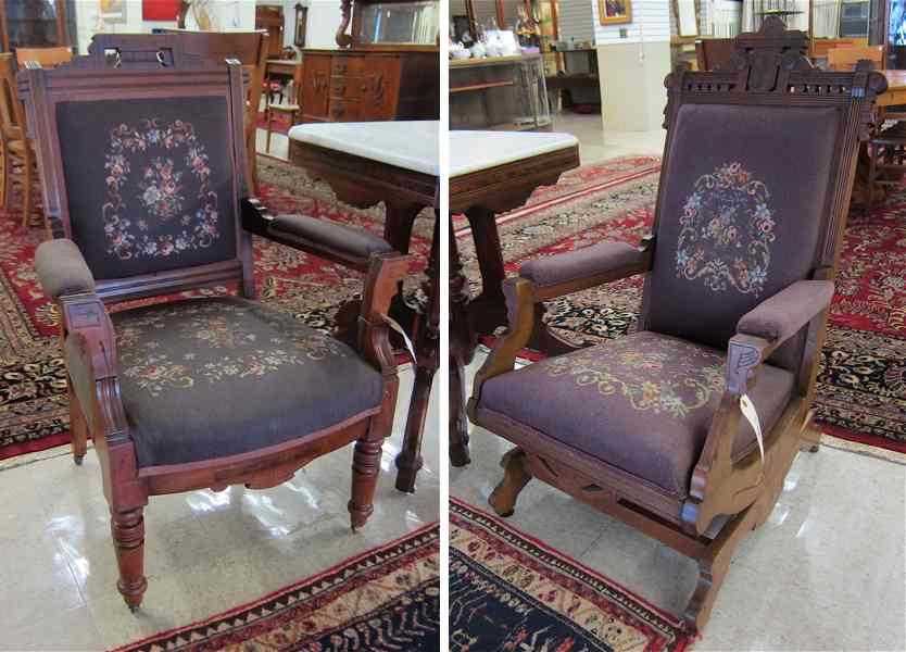 Appraisal: VICTORIAN ARMCHAIR AND PLATFORM ROCKER Eastlake design American c with