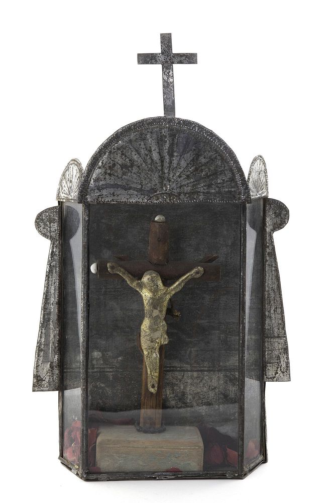 Appraisal: Tin Nicho with Glass Panels and Cristo ca New Mexico