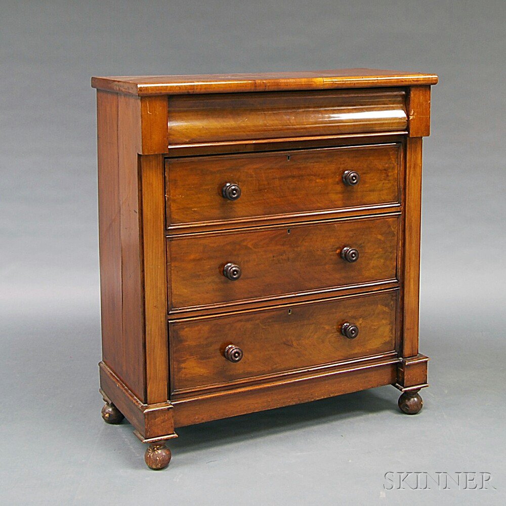 Appraisal: Empire Mahogany Veneer Chest of Drawers England th century imperfections