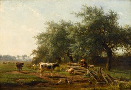 Appraisal: JAN F VAN DEVENTER dutch - ON THE FARM Signed