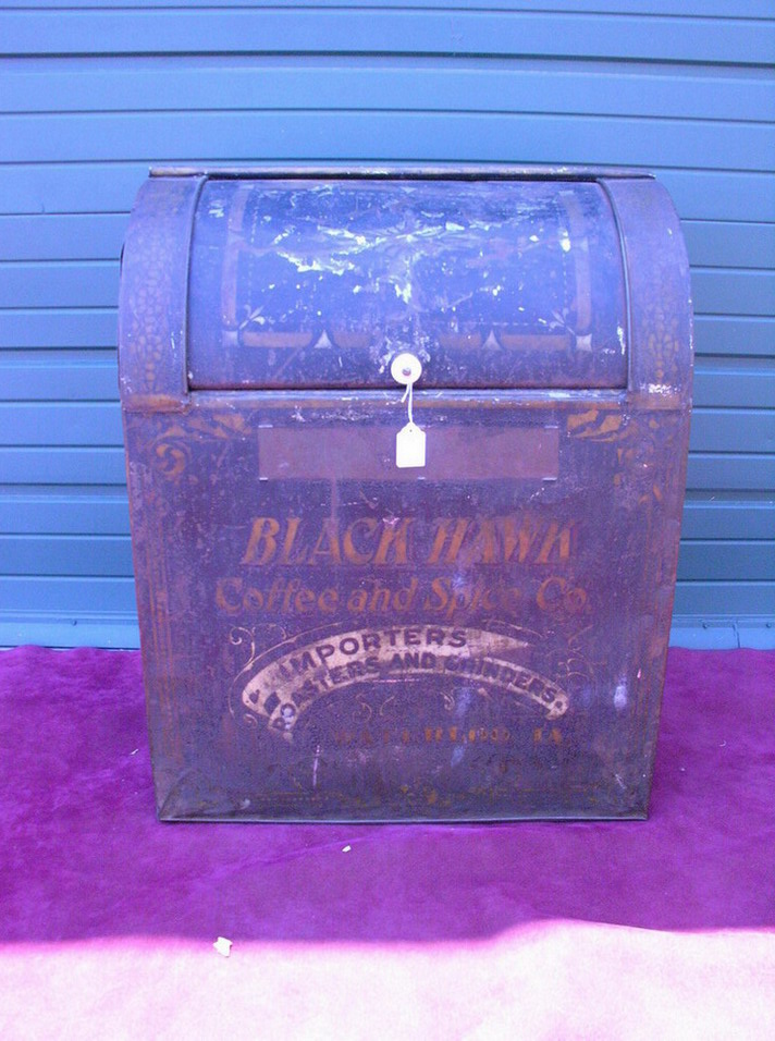 Appraisal: COUNTRY STORE BLACKHAWK METAL COFFEE BIN As found in estate