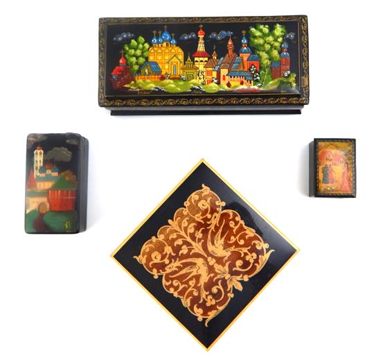 Appraisal: Four late th C lacquered boxes mostly Russian first hinged