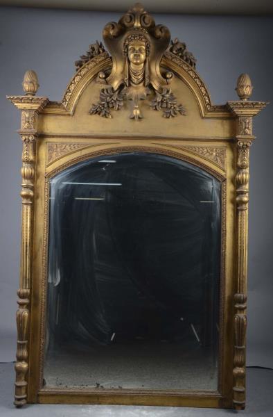 Appraisal: Ornate Over the Mantle Gilded Mirror This large gold painted