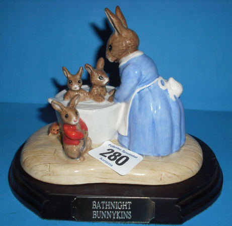 Appraisal: Royal Doulton Bunnykins Tableau Bath Night Bunnykins DB On Wooden