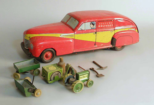 Appraisal: Tin Toytown Delivery car together with an Animate toy tin