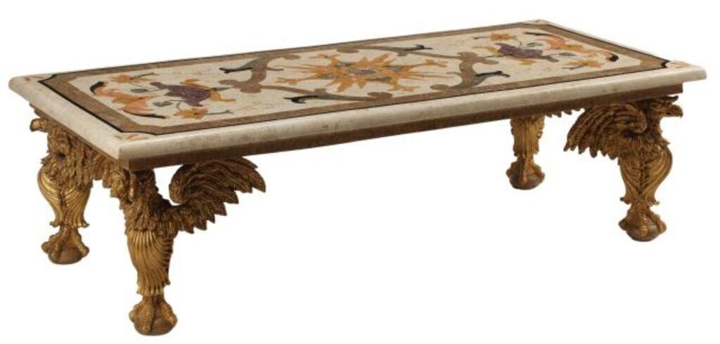 Appraisal: Parcel gilt coffee table with tiled and inlaid stone top