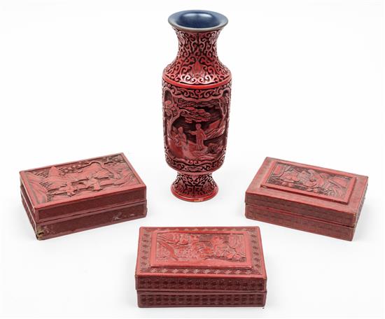 Appraisal: Sale Lot A Group of Four Cinnabar Lacquer Articles comprising