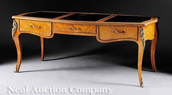 Appraisal: A Louis XV XVI-Style Bronze-Mounted Kingwood Bureau Plat tripartite inset