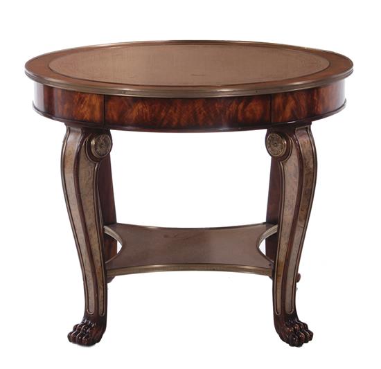 Appraisal: Theodore Alexander mahogany library table eglomise-decorated H Dia Provenance South