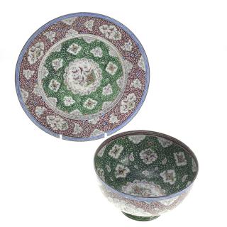 Appraisal: Indo-Persian enamel bowl with underplate th th c decorated with