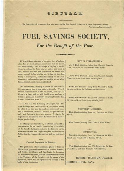 Appraisal: piece Printed Broadside Fuel Savings Society For The Benefit of