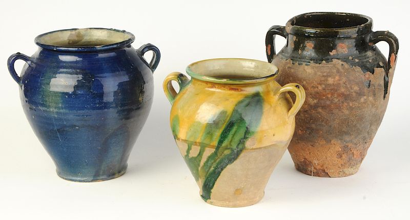 Appraisal: Three French Provincial Glazed Earthenware Jars late th early th