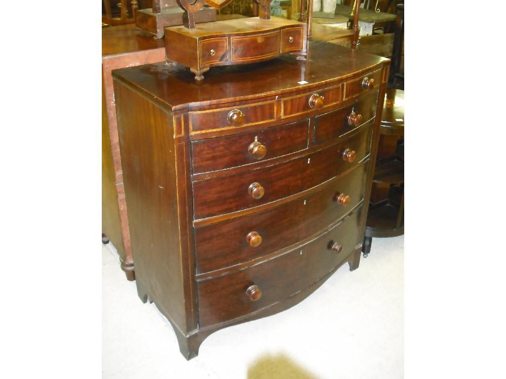 Appraisal: Regency mahogany bowfront chest of drawers with three inlaid small