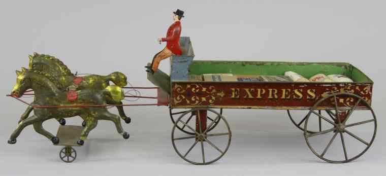 Appraisal: GEORGE BROWN EXPRESS WAGON Painted stenciled tin w cast iron