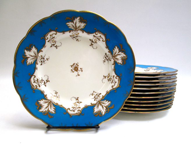 Appraisal: SET OF TWELVE MINTON LUNCHEON PLATES hand enameled gold foliage