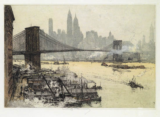 Appraisal: LUIGI KASIMIR New York Brooklyn Bridge Color etching and aquatint