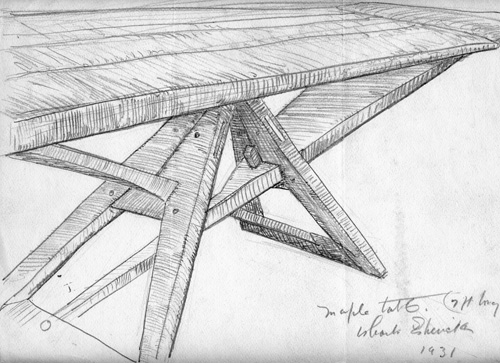 Appraisal: WHARTON ESHERICK Pencil drawing on paper Maple Table ft long