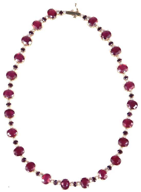 Appraisal: JEWELRY K ruby and diamond necklace tested K yellow gold