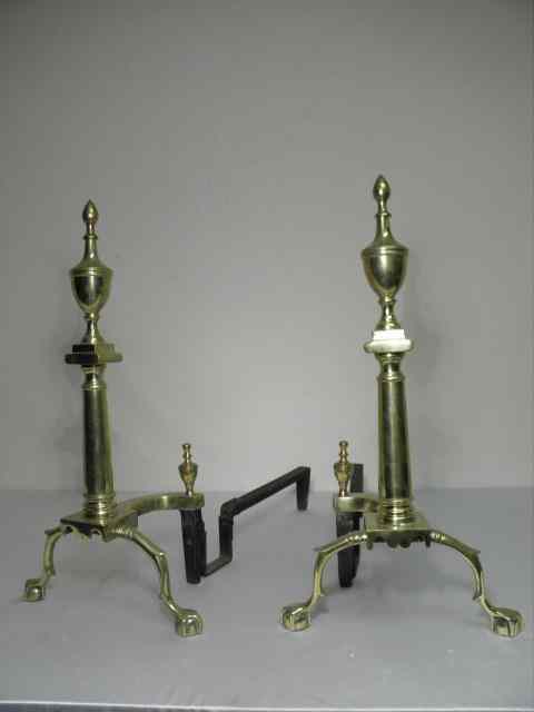 Appraisal: Pair Chippendale style brass ball and claw andirons by Marvin