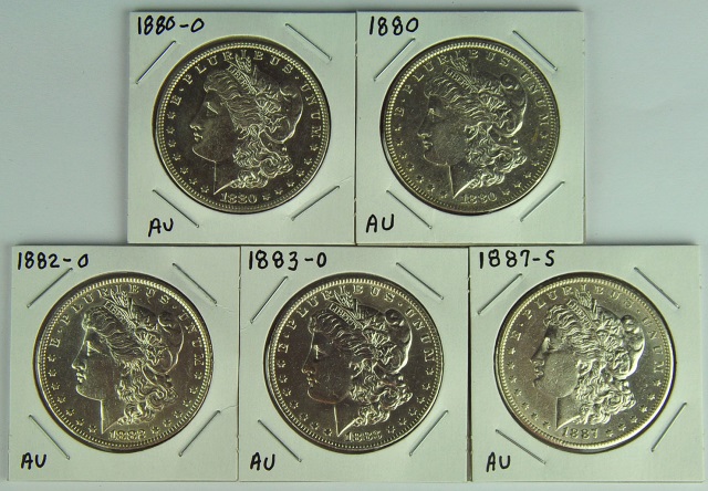 Appraisal: Five Morgan DollarsDates are -O -O -O and -S