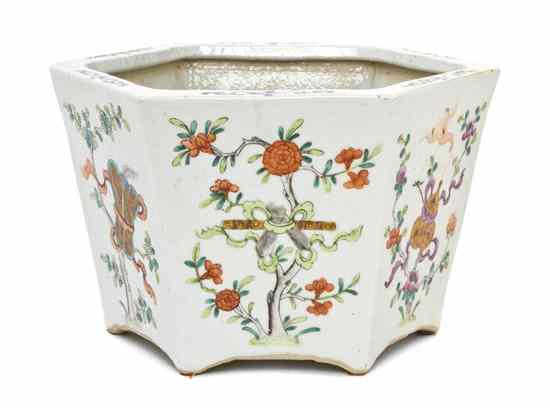 Appraisal: A Chinese Porcelain Hexagonal Jardiniere having floral decoration throughout with